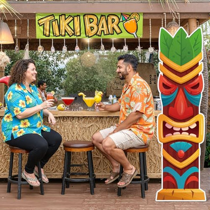 Yalikop 6 Ft Hawaii Tiki Cardboard Cutout Stand Up Photo Prop - Hawaiian Tropical Party Decorations Standee Tiki Totem Foam Board for Garden Yard Sign Decor Summer Luau Photography Background - style: Tiki Style 1