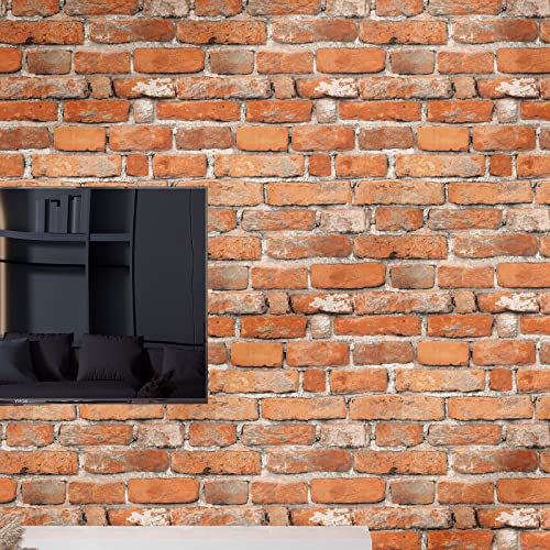 Faux Brick Peel and Stick Wallpaper 17.7" x 118" Contact Paper for Cabinets 3D Brick Wall Backdrop Self-Adhesive Wallpaper Red Bricky Textured Vintage Removable Wall paper for Fireplace Kitchen Vinyl - size: 17.7" x 118"
