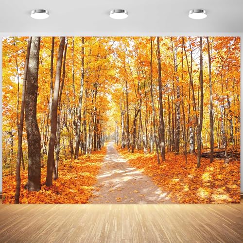 5x3ft Fall Backdrop Autumn Scenery Photography Background Mountain Road Tree Yellow Fall Leaves Natural Landscape Decorations Portraits Supplies Wallpaper Photo Studio Props - color: Yellow, size: 5x3ft