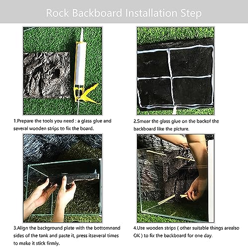 4pcs Rock Terrarium Background,3D Reptile Tank Background Board,Amphibian Stereo Backdrop Wall,Lizard Snake Gecko Spider Chameleon Turtle Fish pet silo Background Decorative Panel - color: grey
