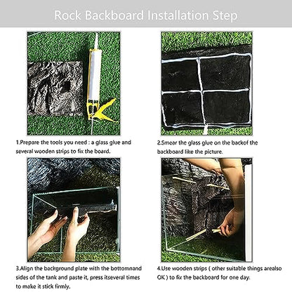 4pcs Rock Terrarium Background,3D Reptile Tank Background Board,Amphibian Stereo Backdrop Wall,Lizard Snake Gecko Spider Chameleon Turtle Fish pet silo Background Decorative Panel - color: grey