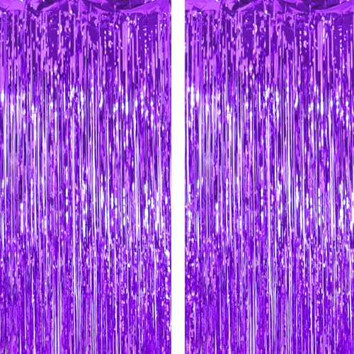 2 Pack Thickened Dark Purple Metallic Foil Fringe Curtains Streamer Rip Resistant Shimmer Tinsel Photo Booth Backdrop for Birthday Wedding Christmas Bachelorette Party Decorations 3.28ft x 6.56ft - color: Purple, size: 2 Pack