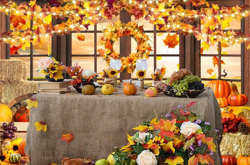 Fall Thanksgiving Backdrop for Photography Autumn Window Pumpkin Harvest Photo Backdrop 10x8ft Maple Leaves Haystack Wheat Field Harvest Background Birthday Party Event Studio Props Banner - color: NWH20204