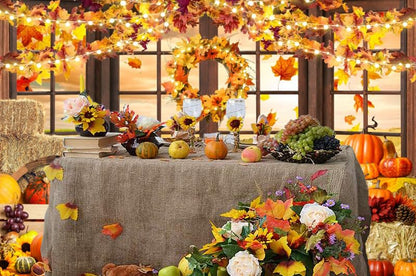 Fall Thanksgiving Backdrop for Photography Autumn Window Pumpkin Harvest Photo Backdrop 10x8ft Maple Leaves Haystack Wheat Field Harvest Background Birthday Party Event Studio Props Banner - color: NWH20204
