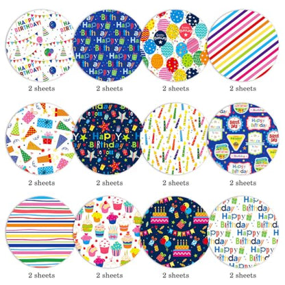 24 Sheets Happy Birthday Scrapbook Paper Pad,160gsm Textured Double-Sided Pattern Planner Junk Journal Craft Paper,Card Making Supplies,30×30cm - color: Happy Birthday