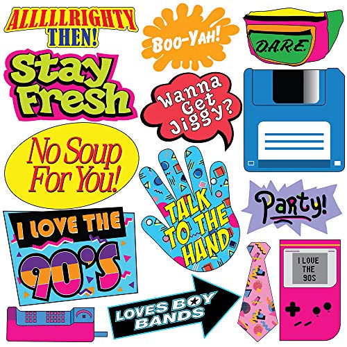 Throwback 90s Photo Booth Props - 40 Pieces - Funny 1990s Theme Party Supplies, Decorations and Gifts