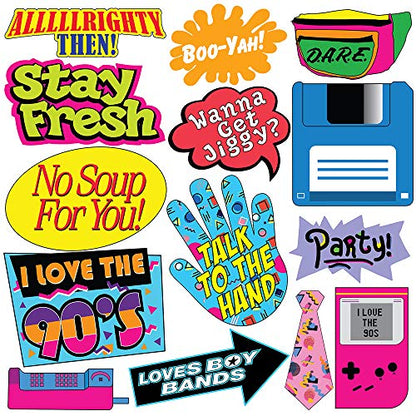 Throwback 90s Photo Booth Props - 40 Pieces - Funny 1990s Theme Party Supplies, Decorations and Gifts