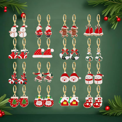 16 Pairs Christmas Reindeer Santa Hoop Earrings for Women Unique Winter Xmas Tree Snowflake Bow Bell Snowman Penguin Earrings Christmas New Year Jewelry Gifts - style: Snowman