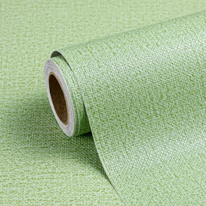 Peel and Stick Grasscloth Wallpaper Texture 17.3 x 80 Inch Green Faux Linen Contact Paper Self Adhesive Removable Vinyl Wall Paper for Bedroom Cabinets Shelf Liners Waterproof Easy Clean - color: Green, size: 17.3" x 80"