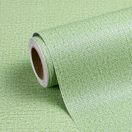 Peel and Stick Grasscloth Wallpaper Texture Green Faux Linen Contact Paper Self Adhesive Removable Vinyl Wall Paper for Bedroom Cabinets Shelf Liners Waterproof Easy Clean 17.3 x 1200 Inch - color: Green, size: 17.3" x 1200"