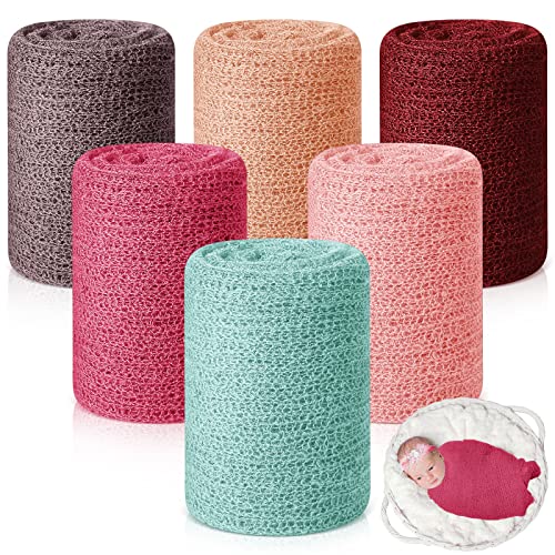 Tudomro 6 Pcs 15.8 x 59'' Newborn Baby Stretch Wraps Set 6 Colors Baby Photography Props Unisex Newborn Long Ripple Wrap Photo Blanket for Girl Boy Christmas DIY Photography(Vivid Color) - color: Vivid Color