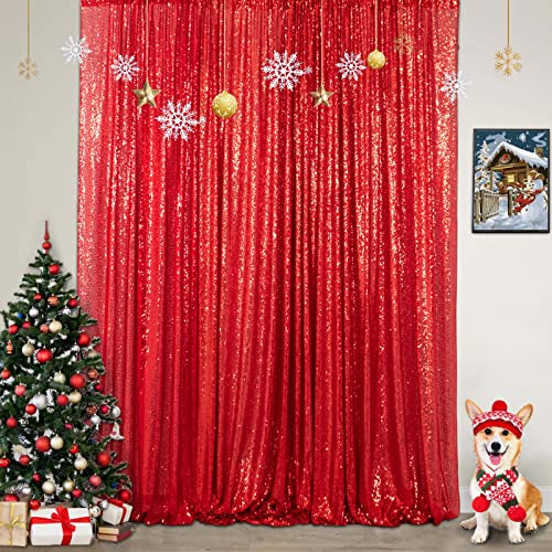 ShinyBeauty 5FTx7FT Red Sequin Backdrop Curtain | Glitter Photo Background for Photography, Wedding, Birthday, Baby Shower | Elegant & Sparkly Decor - color: Red, size: 5FTx7FT