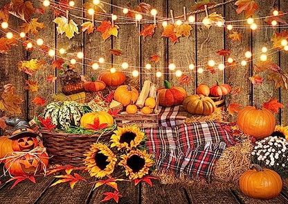 Avezano Fall Pumpkin Photography Backdrop Autumn Harvest Thanksgiving Wood Background Sunflower Hay Baby Shower Party Decorations Photo Booth Prop (10x7ft, 118x83inch) - size: 10x7ft, 118x83inch