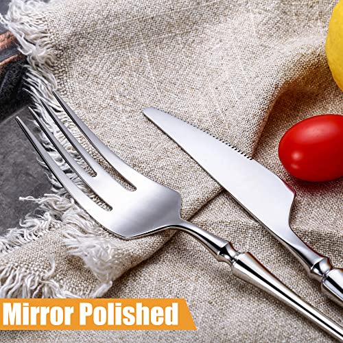 Lemeya 24-Piece Silverware Set for 6,Modern 18/10 Stainless Steel Flatware Set,Unique Rustic Cutlery Utensils Set,Spoon and Fork Set for Home, Restaurant,Wedding,Mirror Polished,Dishwasher Safe - color: Silver 24 Pieces Set with Tea Spoon