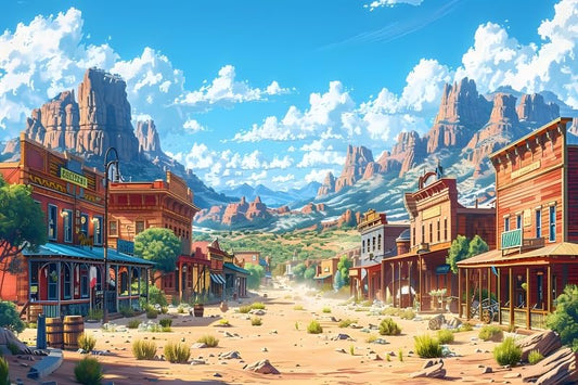 Western Backdrop 10x8ft Western Party Backdrop for Cowboy Birthday Party Decorations Wild West Cowboy Town Background Vintage Cartoon Western Theme Party Decorations Photoshoot - color: blue, size: 10 x 8 ft