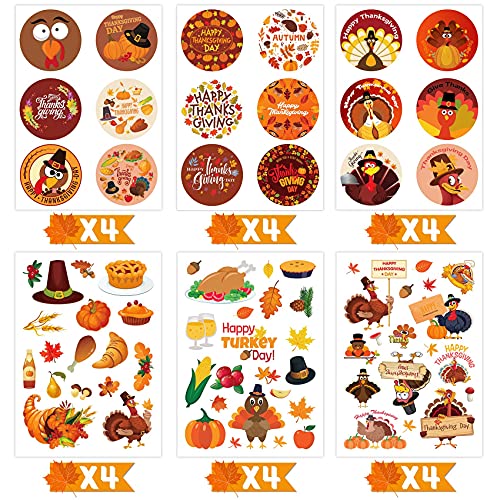 Joy Bang 300 PCS Thanksgiving Stickers for Kids, 24 Sheets Happy Thanksgiving Fall Sticker Turkey Stickers Crafts for Kids, Friendsgiving Party Favors Supplies Games Activities Gifts - style: Thanksgiving