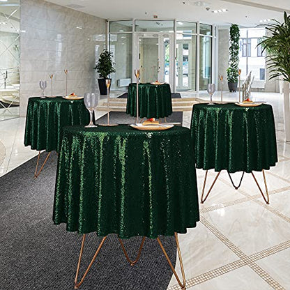 Nanbowang Dark Green Sequin Tablecloth - 60" Round, Perfect for Parties & Events - size: 60" (Round)