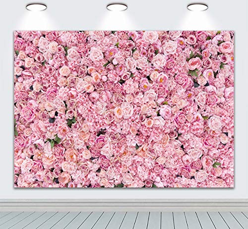 BINQOO 7x5ft Pink Rose Wall Background Pink Flowers Backdrops Spring Tea Party Backdrop Floral Girls Birthday Weeding Valentine's Day Mother's Day Event Banner Photo Props - size: 7 x 5 ft