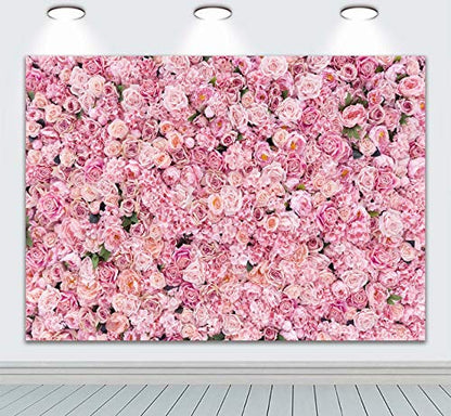 7x5ft Pink Rose Wall Background Pink Flowers Backdrops Spring Tea Party Backdrop Floral Girls Birthday Weeding Valentine's Day Mother's Day Event Banner Photo Props - size: 7 x 5 ft
