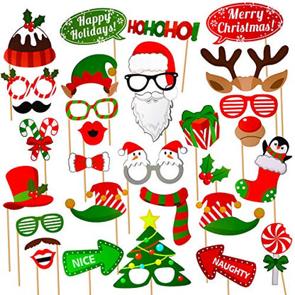 Christmas Photo Booth Props Kit(32Pcs) DIY Photo Booth Prop Pose Sign Kits for Adults Kids for Christmas Party Supplies (Christmas) - color: Christmas