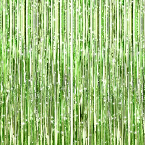 GCB 2Pack Light Green Foil Curtain Backdrop Green Metallic Tinsel Foil Fringe Curtains Photo Booth Props for Birthday Wedding Engagement Baby Shower Bachelorette Xmas Holiday Celebration Party Decors - color: Light Green