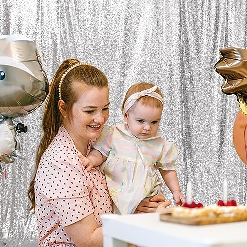 Poise3EHome 6FT x 8FT Silver Sequin Backdrop,Shimmer Backdrop Curtain for Photography Birthday Wedding Ceremony Engagement Baby Shower Bachelorette Christmas Party Decorations - color: Silver, size: 6x8 ft
