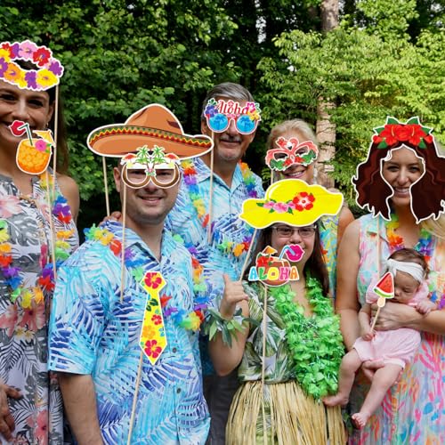 36pcs Beach Pool Photo Booth Props,Funny Hawaiian Luau Selfie Props,Summer/Tropical Tiki/Aloha Party Decoration Supplies Photobooth Kit