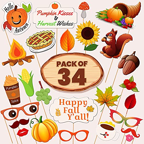 KatchOn, Happy Fall Photo Booth Props - Pack of 34 | Fall Photo Props | Festival Photo Props | Thanksgiving Photo Booth Props, Thanksgiving Props for Photoshoot - color: Brown