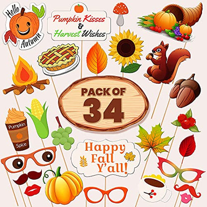KatchOn, Happy Fall Photo Booth Props - Pack of 34 | Fall Photo Props | Festival Photo Props | Thanksgiving Photo Booth Props, Thanksgiving Props for Photoshoot - color: Brown