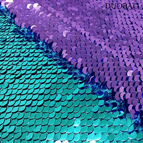 DUOBAO Sequin Fabric Reversible by The Yard Turquoise to Lavender Sequins Mermaid Sequence Material Fabrics Backdrop for Pictures Teal - color: Lavender to Aqua, size: 1 Yard