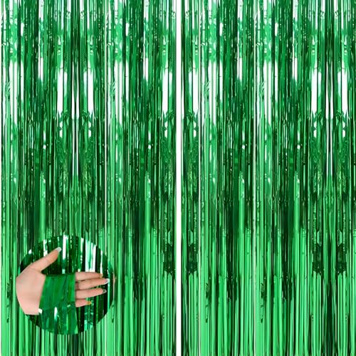 Valentines Day 2 Pack 3.3 * 8.3 ft Foil Curtain Metallic Tinsel Fringe Curtains Photo Booth Props Backdrop for Birthday Wedding Engagement Baby Shower Christmas Holiday Celebration Partyl,Green - color: Green, size: 2 Pack