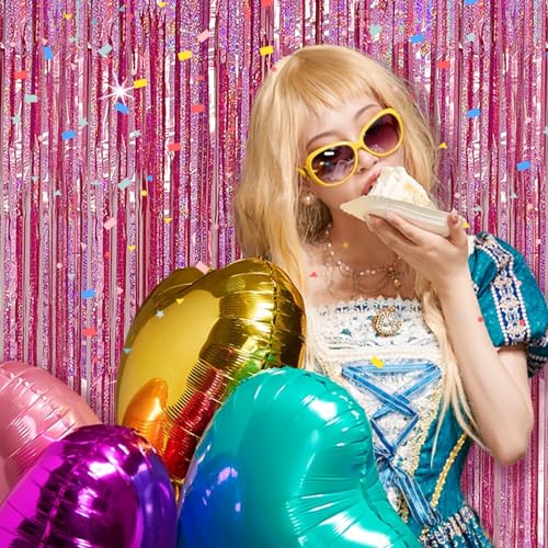 Tinsel Curtain Party Backdrop Pink Birthday Party Decorations 10 Packs Glitter Foil Fringe Curtain Party Decor Streamers Photo Booth for Birthday Christmas Wedding Halloween Graduation Decorations - color: Pink, size: 10 Pack