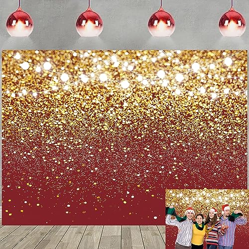 Generic Red Glitter Backdrop Gold Spots Bokeh Photography Background for Birthday, Wedding, Prom, Graduation Party, New Year Decoration Banner Portrait Family Photo Booth Props(Red, 7x5FT) - color: Red, size: 7x5FT