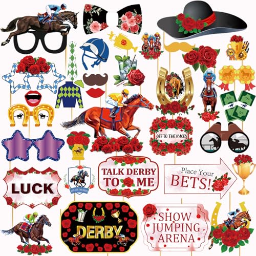36Pcs Kentucky Derby Photo Booth Props Horse Racing Photo Booth Props Kentucky Derby Decorations for Kentucky Derby Party Decorations Horse Racing Decorations Kentucky Derby Party Supplies