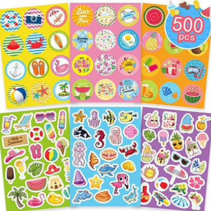 Joy Bang 500 PCS Summer Stickers for Kids, 30 Sheets Beach Ocean Tropical Stickers Bulks, Ice Cream Sea Animal Holiday Hawaiian Sticker Crafts School Teacher Classroom Party Favors Essentials - style: Summer