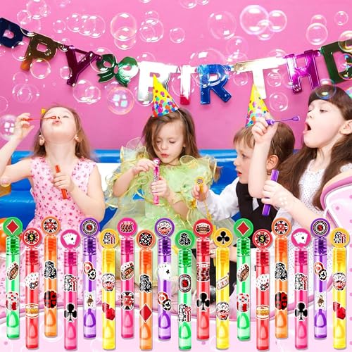 Casino Party Favors for Kids – 24PCS Game-Themed Mini Bubble Wands, Great for Birthday Supplies, Pinata Fillers, Goodie Bags & Classroom Rewards
