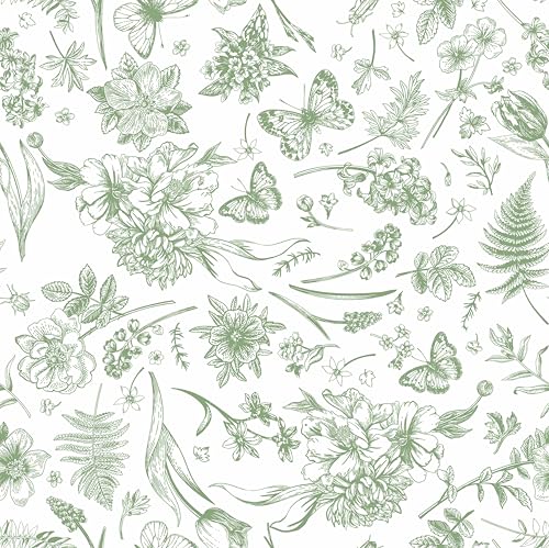 Green Wallpaper Floral Peel and Stick Wallpaper 78.7" x 17.3" Sage Green Contact Paper Peel and Stick Cottage Core Butterfly Wall Paper for Bedroom Shelves Removable Self-Adhesive Waterproof - color: white and green, size: 17.3" x 78.7"