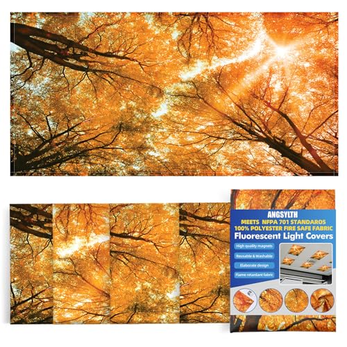 ANGSYLTH 4 Pcs Fluorescent Light Covers with Flame Retardant Certificate - Classroom, Office 4 x 2 Feet 40 Magnetic Covers for Ceiling Lights Filters (Autumn & Sunset) - color: Autumn & Sunset