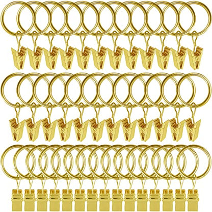 WeeksEight 100 Pack Gold Curtain Rings with Clips, Curtain Hooks Hangers Clip Rings for Hanging Drapes Bows Hat, Drapery Rings 1 in I D, Fits up to 5/8 in Diameter Curtain Rod. - color: Gold, size: 1" I D Set of 100