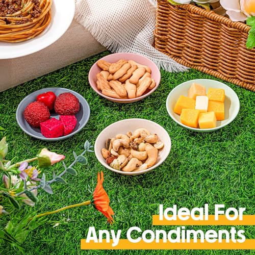24 Pack 4 oz Soy Sauce Dish Small Dipping Bowls Unbreakable Mini Plastic Bowls Bulk Wheat Straw Dipping Dessert Bowls Dipping Sauce Cups for Soy, Snack, Side Dishes, Ketchup, BBQ(Multicolor) - color: Multicolor