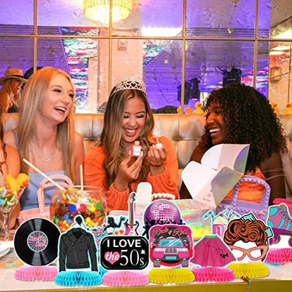 12 Pcs 1950's Rock and Roll Honeycomb Centerpieces 50's Party Decorations 50s Retro Table Toppers Table Centerpieces for 50's 60's Theme Music Party Supplies Favors