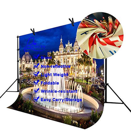 7X5ft Beautiful Fountain Backdrop Beautiful Monte Carlo Casino Architectural Landscape Backdrops for Photography Photo Studio Background Props LY097