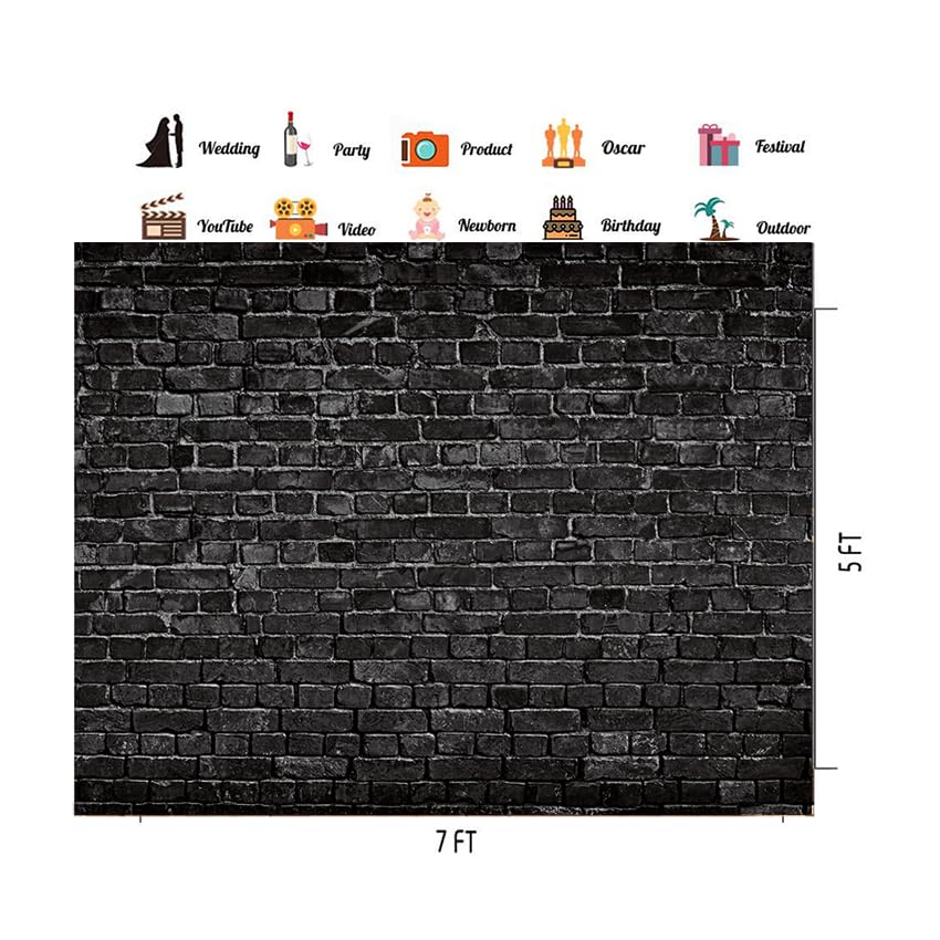 CHAIYA 7x5FT Black Brick Photography Backdrop - Baby Shower, Birthday Party Decoration - Newborn Baby Photoshoot Prop - size: 7′x5′
