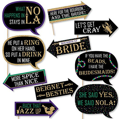 Big Dot of Happiness Funny Nola Bride Squad - New Orleans Bachelorette Party Photo Booth Props Kit - 10 Piece - color: Nola