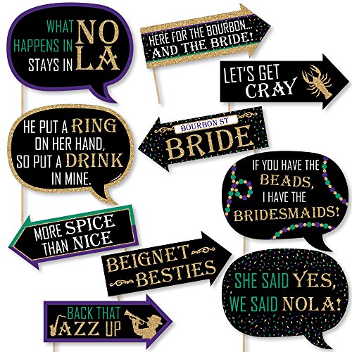 Big Dot of Happiness Funny Nola Bride Squad - New Orleans Bachelorette Party Photo Booth Props Kit - 10 Piece - color: Nola