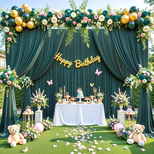 Hunter Green Backdrop Curtain for Parties Wrinkle Free Dark Green Photo Curtains Backdrop Drapes Fabric Decoration for Baby Shower Birthday Party Photography 5ft x 7ft,2 Panels - color: Hunter Green, size: 10FTx7FT (W5'xH7', 2 Panels)