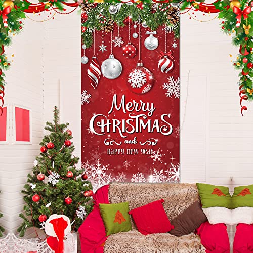 Irenare Christmas Door Cover Snowflake Merry Christmas Background Banner Xmas Fabric Door Banner Photography Hanging Cover Photo Booth Props Decorations for House Doors Decor, 70.9 x 35.4 Inch - style: Snowflake