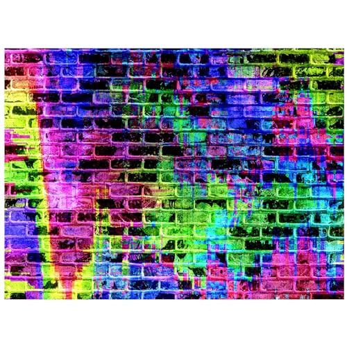 SmoothNovelty 8x6ft Colorful Brick Wall Backdrop Graffiti Photography Backdrops 80's 90's Hip Hop Disco Birthday Graduation Themed Party Retro Block Portrait Photo Studio Props Decorations Banner