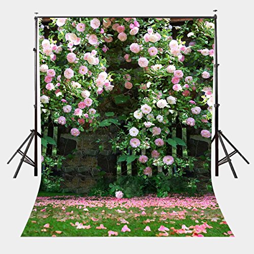 5x7ft Nature Scenery Backdrop Millennial Pink Flower Wall Green Leaves Photography Background A Vibrant Garden Backdrop LYLX008 - size: Vinyl-5x7FT