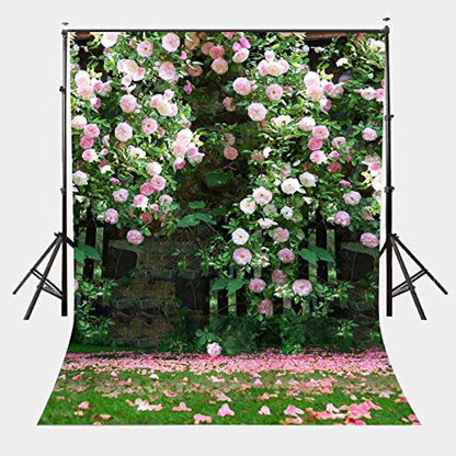 5x7ft Nature Scenery Backdrop Millennial Pink Flower Wall Green Leaves Photography Background A Vibrant Garden Backdrop LYLX008 - size: Vinyl-5x7FT